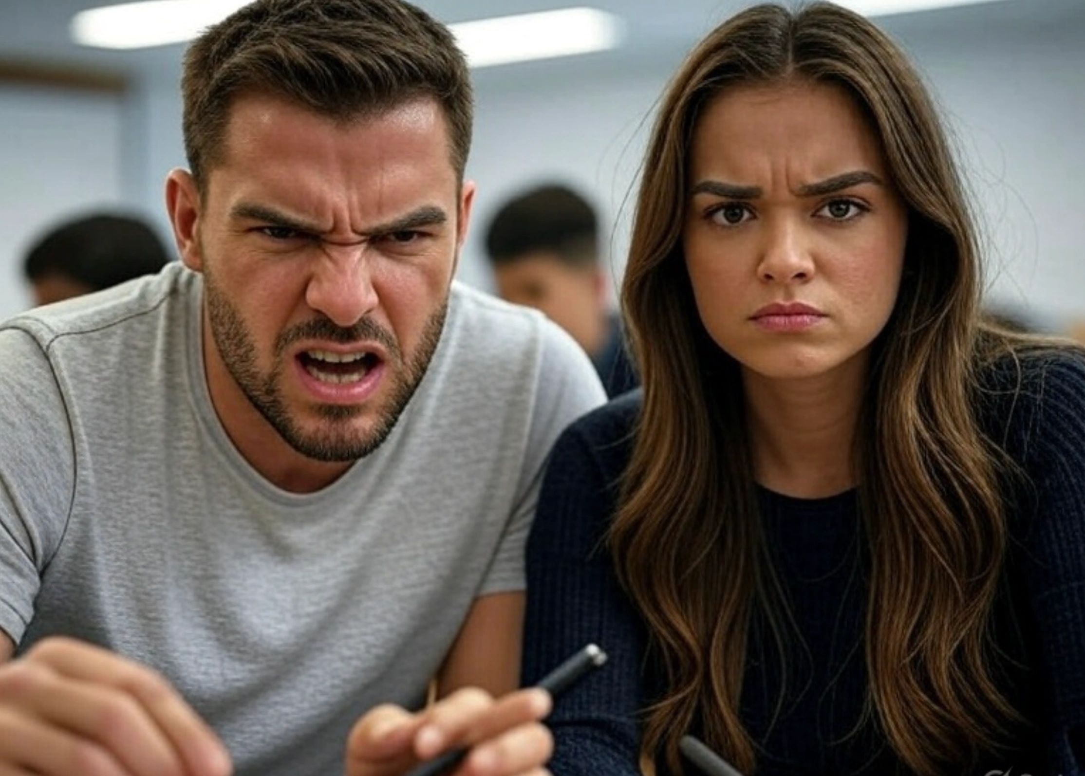 Illustration of a person’s face and shoulders split into warm and cool color halves, on anger, strength, and attractiveness.