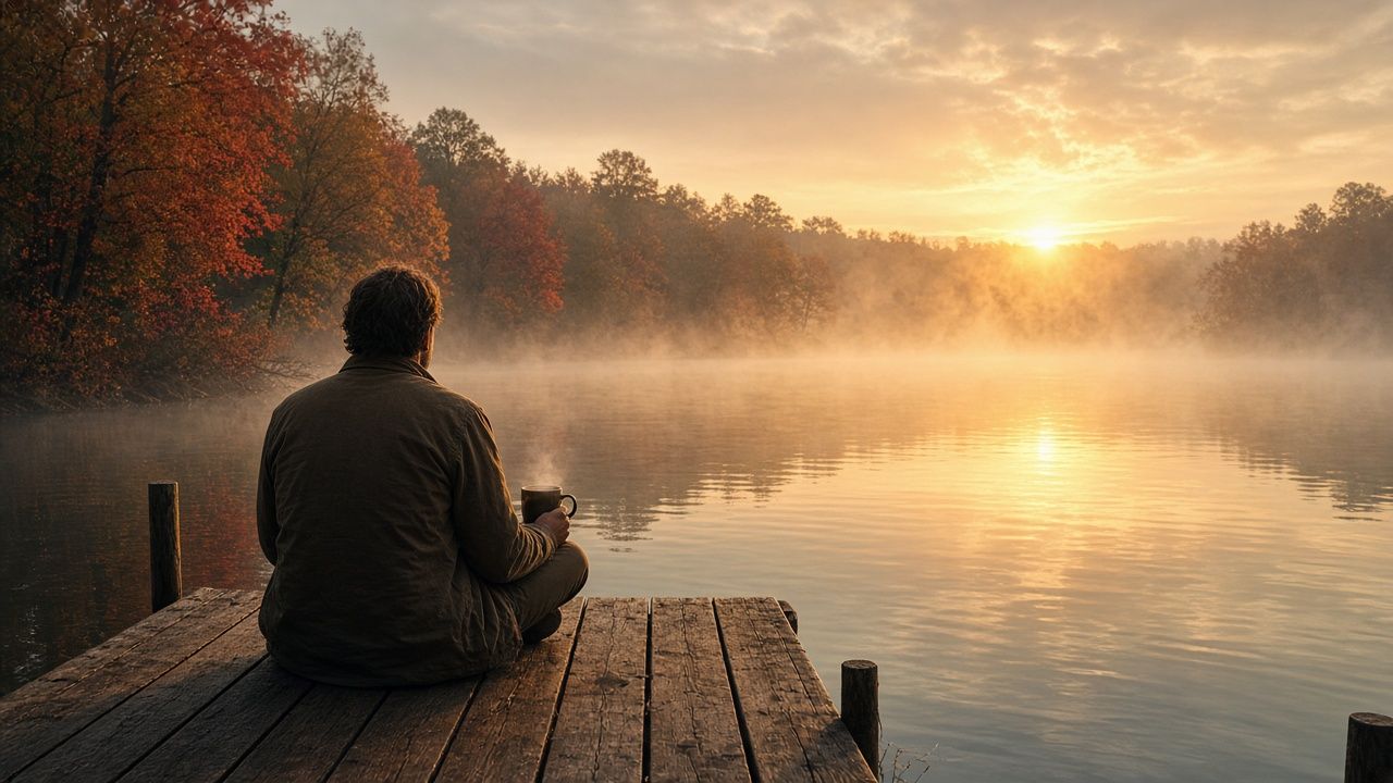 A man sitting alone on a wooden park bench at sunset, with the title Why so many middle-aged men are struggling.